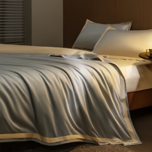 京东京造 100支长绒棉轻奢四件套 珠光贡缎工艺 1.8米床 银灰香槟